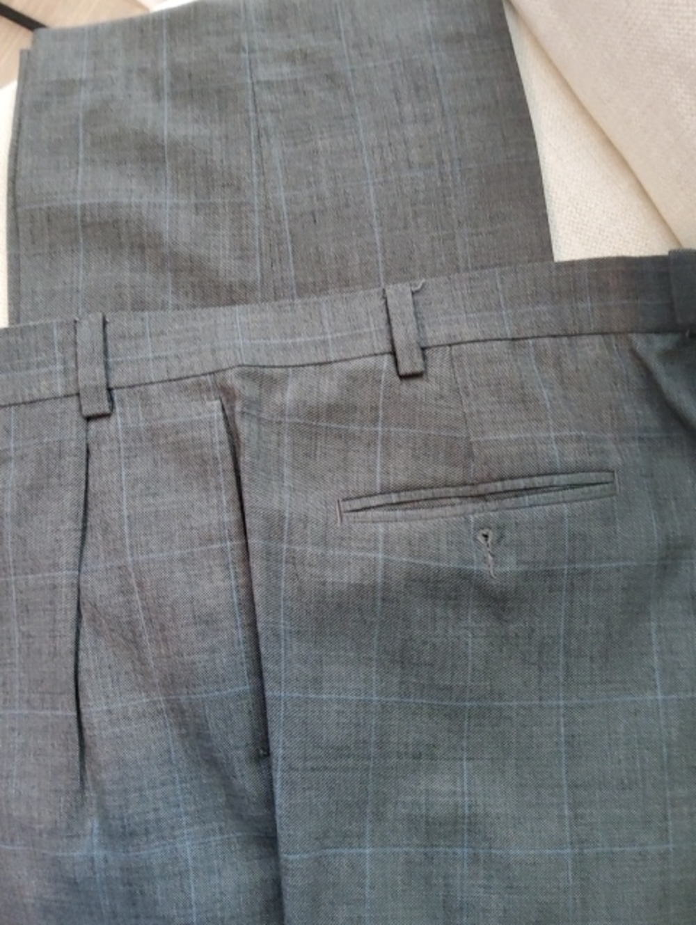 Nautica Gray Dress Pants with Subtle Blue Windowpane  46 X 32